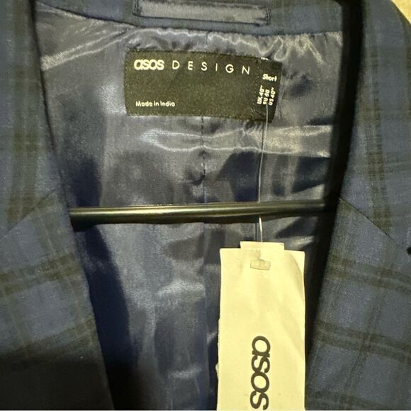 ASOS DESIGN skinny suit belted jacket with dark blue windowpane check - Picture 9 of 10